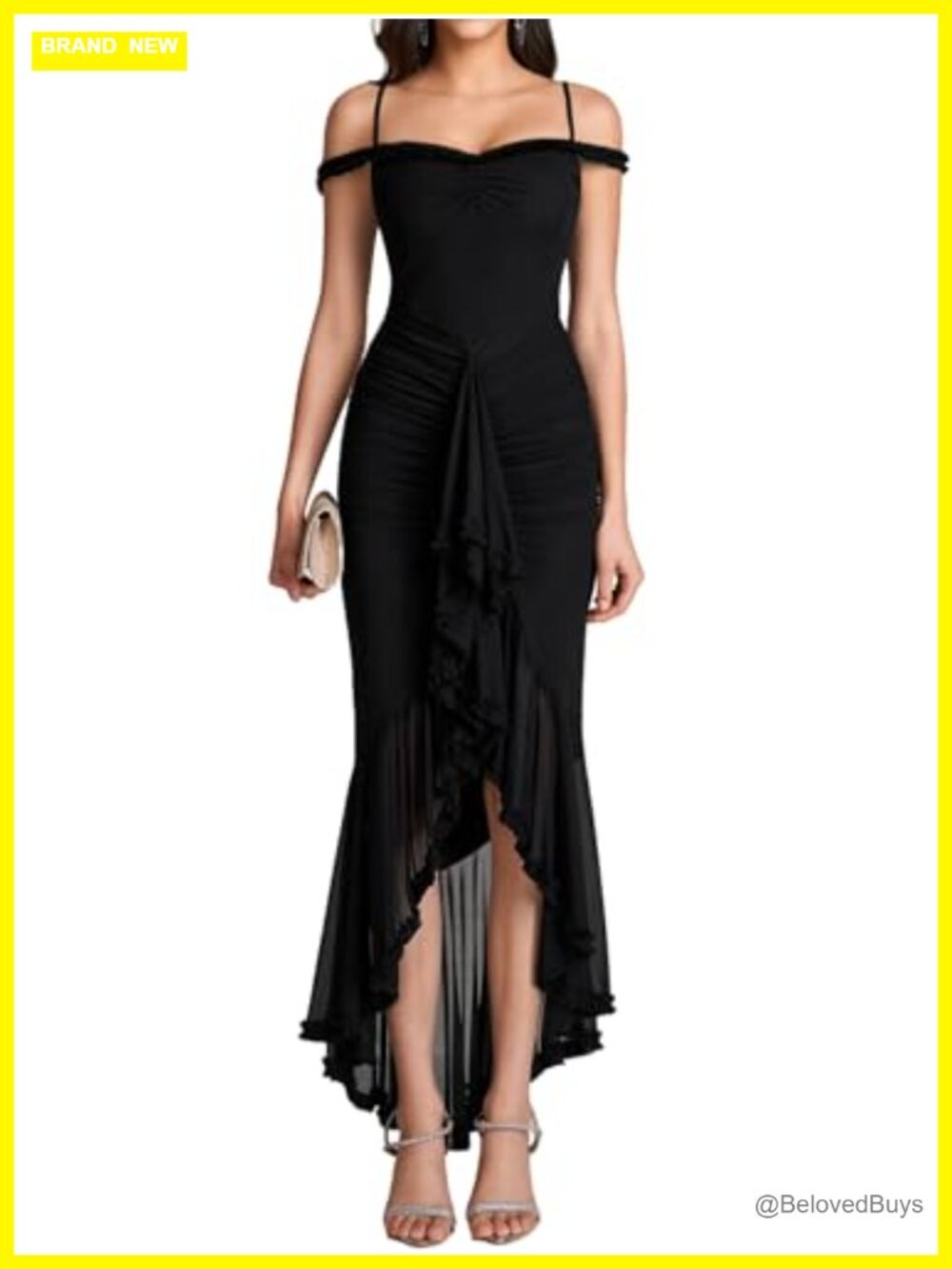 Colysmo Ruffle Bodycon Maxi Dress with Slit Formal Wedding Guest